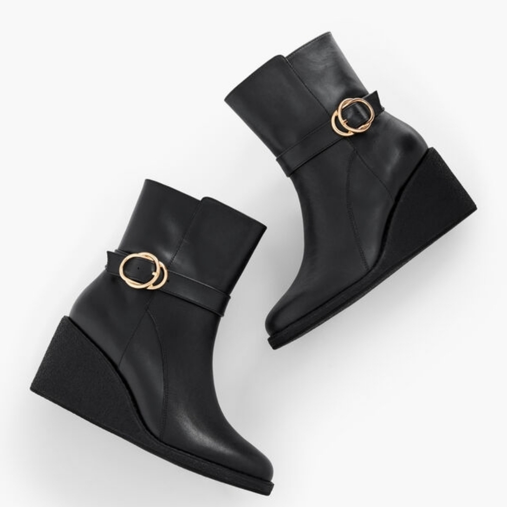 NEW Talbots Rowan Wedge Black Bootie Boot Vachetta Leather Size 9.5